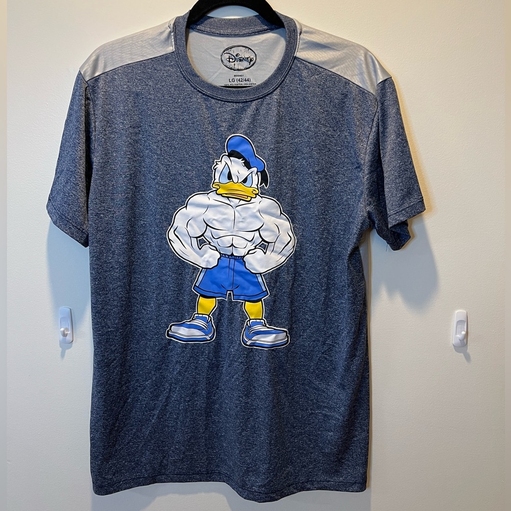 Disney Donald Duck Flex Muscle Gym Bodybuilding Mens T-Shirt Size L Gray